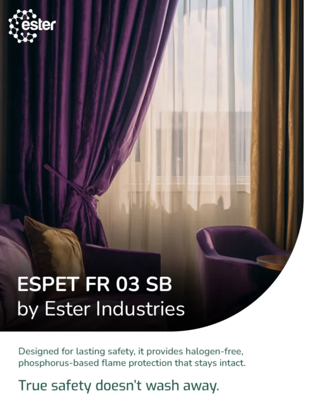 ESPET FR 03 SB offers permanent, built-in flame protection that stays effective, even after repeated use or washing. 

With its halogen-free, phosphorus-based technology, it ensures reliable, long-term fire resistance without compromising on the material's strength or feel. 

Perfect for industries where safety is non-negotiable and durability is key.

Explore more on our website. Link in bio.

#EsterIndustries #FireRetardant #TechnicalTextiles #PolymerInnovation #SafetyStandards