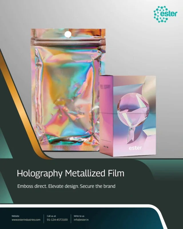 Great packaging doesn't just protect - it captivates. 

Our Holography Metallized Film is where science meets visual artistry. Designed for direct holographic embossing, it brings stunning visual effects to both food and non-food packaging, while doubling up as a powerful security and anti-counterfeiting solution. From decorative pouches to security stickers, it's the film that makes brands impossible to ignore - and impossible to fake. 

Emboss direct. Elevate design. Secure the brand. 

Catch us at Interpack 2026 - Hall 7, Level 1, Stand C20. Meet the team and discover how our holographic films can elevate your brand packaging. 

#Interpack2026 #EsterIndustries #HolographyFilm #MetallizedFilm #BrandProtection
