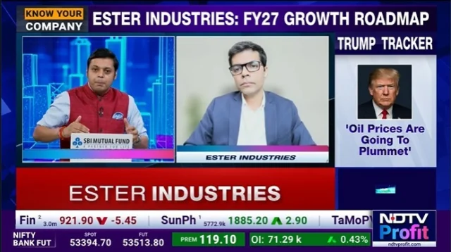 Our CEO, Vaibhav Jha, recently spoke with @ndtvprofit about Ester Industries' growth roadmap, evolving market opportunities, and our commitment to advancing the circular economy.

Key highlights:

♻️ India's new Plastic Waste Management regulations are accelerating demand for BOPET films and recycled PET solutions.

📈 We are expanding our focus on high-value specialty products, targeting a significant increase in specialty films and continued growth in Specialty Polymers.

🌍 Through ELITE, our joint venture with Loop Technologies, we are helping shape the future of textile-to-textile recycling and supporting global sustainability goals.

With disciplined investments and a clear growth strategy, Ester Industries is well positioned for the opportunities ahead.

Watch the full conversation on NDTV Profit. Link in bio. 

#EsterIndustries #SustainablePackaging #BOPET #rPET #SpecialtyPolymers #CircularEconomy
