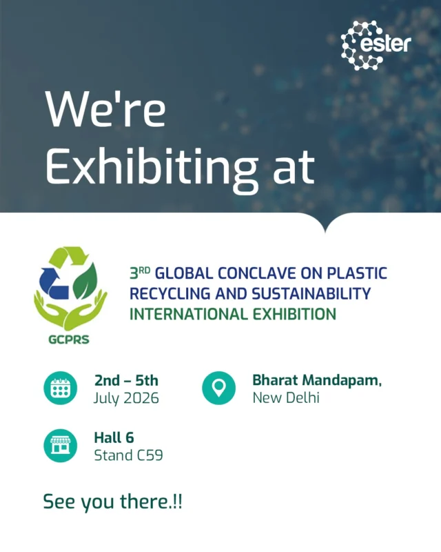 We're thrilled to share that we will be exhibiting at the 3rd Global Conclave on Plastics Recycling and Sustainability (GCPRS 2026) at Bharat Mandapam, New Delhi (2nd–5th July). 

Explore our solutions that are shaping the future of recycling. Come visit us at Hall 6 | Stand C59. We'd love to connect, show you what we've been working on, and talk about what a more sustainable future looks like together.

#GCPRS2026 #PlasticsRecycling #Sustainability #CircularEconomy #Ester