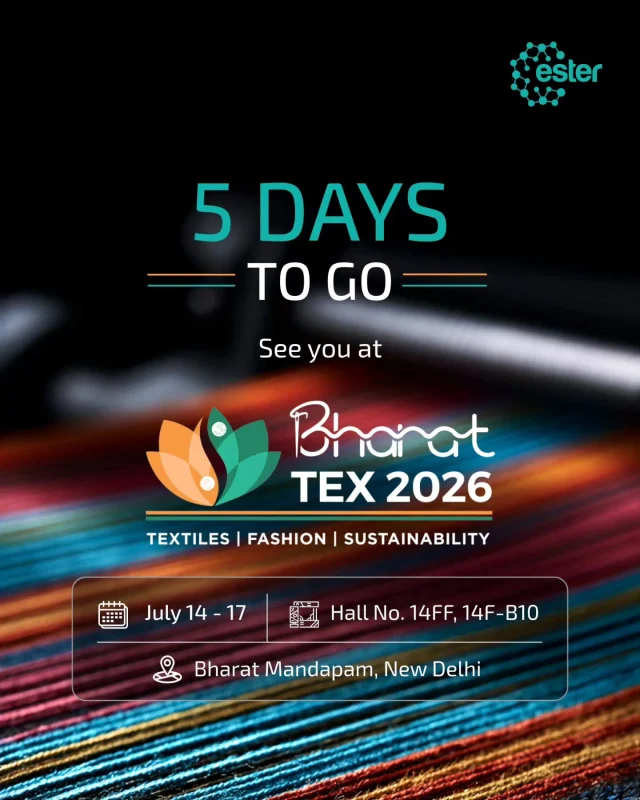 Just 5 days to go!

The countdown to Bharat Tex 2026 is on, and we're excited to be part of one of the biggest gatherings for the textile industry.

From high-performance Specialty Polymers to innovative Polyester Film solutions, we'll be showcasing how Ester Industries is helping shape a more sustainable future for textiles.

If you're visiting Bharat Mandapam, New Delhi, make sure to stop by, meet our team, and discover what's next in material innovation.

📍 Bharat Mandapam, New Delhi
📅 14-17 July 2026

See you in 5 days! 

#BharatTex2026 #TextileInnovation #SpecialtyPolymers #PolyesterFilms #Sustainability