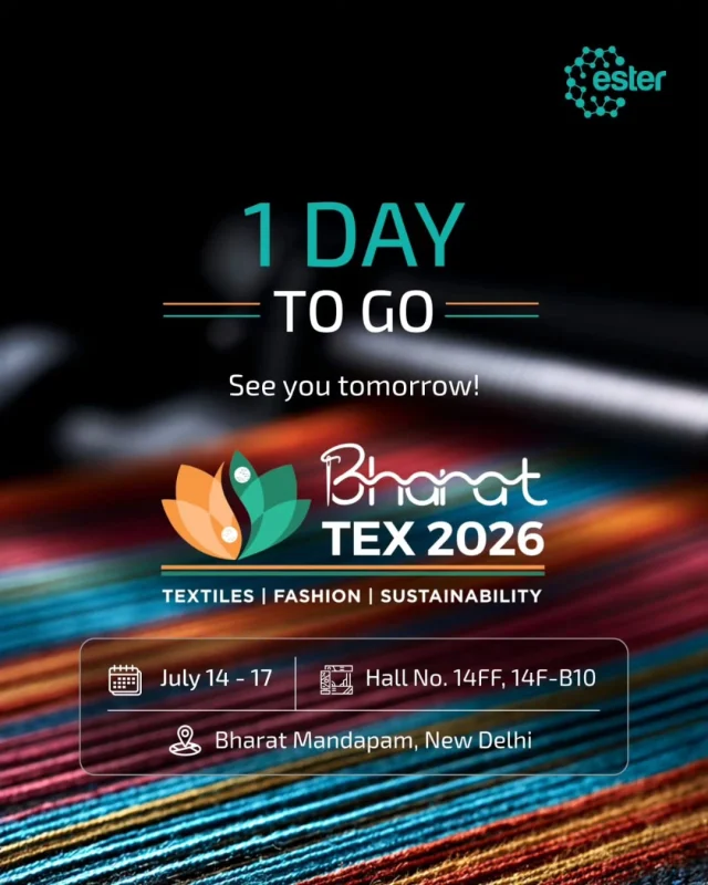Just 1 day to go! ⏳

The countdown to Bharat Tex 2026 is almost over!

Join us as we showcase Ester's innovative Specialty Polymers and custom-made rPET solutions that are helping shape a more sustainable future for textiles.

Come meet our team, explore our solutions, and let's talk innovation.

See you at Bharat Tex 2026!

#BharatTex2026 #EsterIndustries #SpecialtyPolymers #rPET #Textiles Sustainability