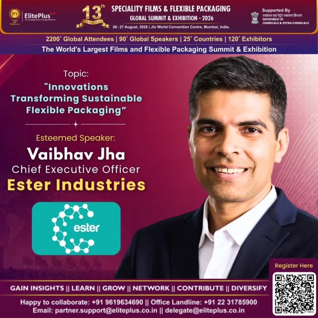 We’re delighted to announce that our CEO, Vaibhav Jha, will take the stage at the 13th Speciality Films & Flexible Packaging Global Summit & Exhibition 2026 to share his perspective on "Innovations Transforming Sustainable Flexible Packaging."

The summit brings together 2200+ global attendees, 90+ speakers, and 25+ countries in Mumbai, a strong platform to talk about where sustainable flexible packaging is headed next.

📅 26–27 August 2026
📍 Jio World Convention Centre, Mumbai

Explore our solutions. Link in bio. 

#FlexiblePackaging #SpecialityFilms #SustainablePackaging #GlobalSummit2026