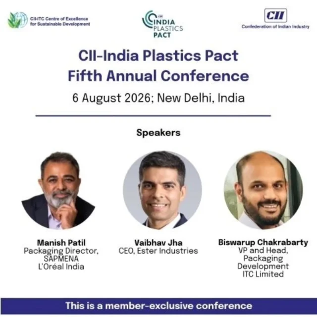 We're pleased to share that Vaibhav Jha, CEO of Ester Industries, will be speaking at the CII India Plastics Pact Fifth Annual Conference on 6 August 2026 in New Delhi.

The member-exclusive conference brings together brand owners, recyclers, and material producers to discuss the opportunities and challenges shaping the transition towards a circular economy for plastic packaging.

We look forward to participating in these important conversations and engaging with industry stakeholders driving the future of sustainable packaging.

#IndiaPlasticsPact #CircularEconomy #SustainablePackaging #EsterIndustries #FlexiblePackaging