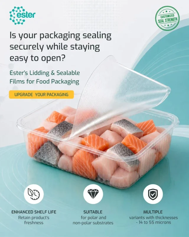 Efficient packaging isn’t just about protection, it’s about enhancing the consumer experience. 

Ester’s lidding and sealable films are designed to provide reliable performance, maintain product visibility, and simplify handling, helping brands deliver packaging that stands out on the shelf while ensuring functionality and convenience.

Learn more about our lidding and sealable films. Link in bio. 

#PackagingInnovation #FoodPackaging #SealAndPeel #SustainableSolutions