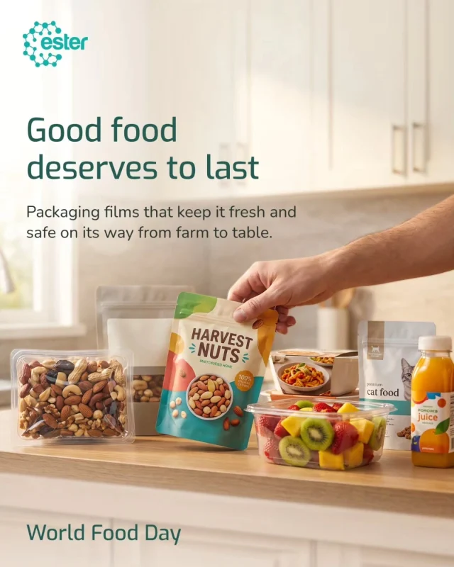 Food protection begins long before the first bite.

From preserving freshness and extending shelf life to enabling more responsible packaging choices, materials play an important role in keeping food safe and protected throughout its journey.

This World Food Day, we recognise the material science behind the packaging that helps protect what matters.

At Ester Industries, we continue to develop high-performance materials that support the evolving needs of the food and packaging industry.

#WorldFoodDay #EsterIndustries #PackagingInnovation