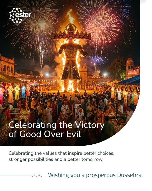 Dussehra reminds us that progress begins with the right choices and the courage to move forward.

As we celebrate the spirit of new beginnings, may this occasion inspire us to embrace purpose, strengthen our resolve and work towards a better tomorrow.

Ester Industries wishes you and your loved ones a very Happy Dussehra.

#Dussehra #EsterIndustries #FestiveGreetings #NewBeginnings
